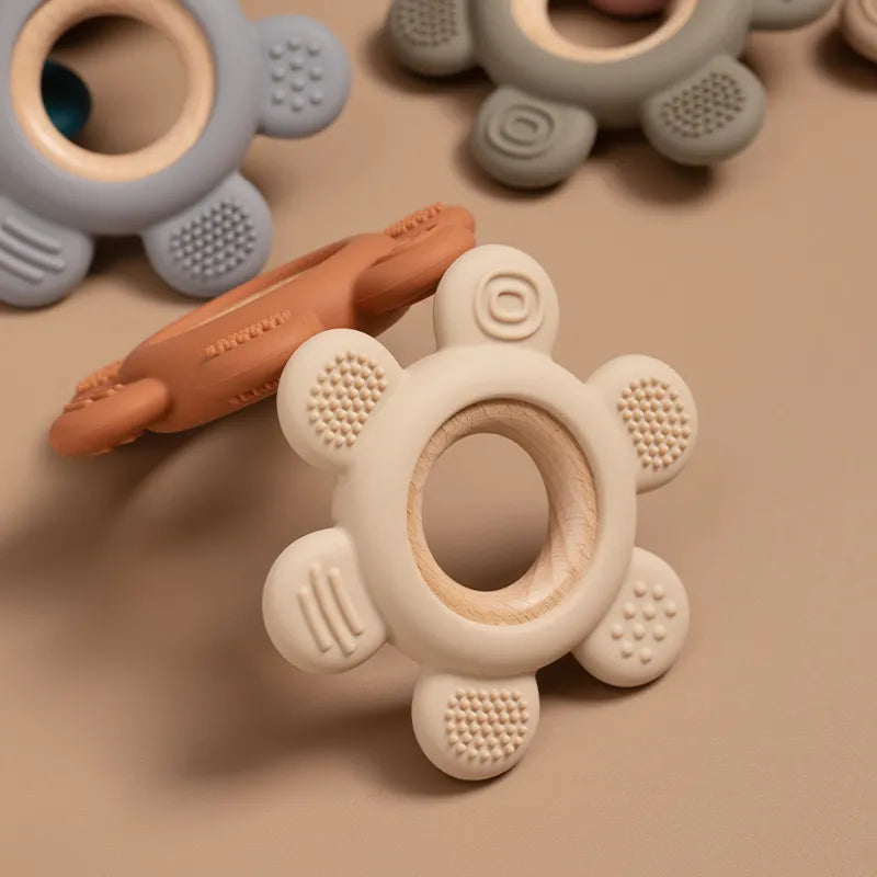 Infant Wooden Ring Baby Silicone Teether Toy