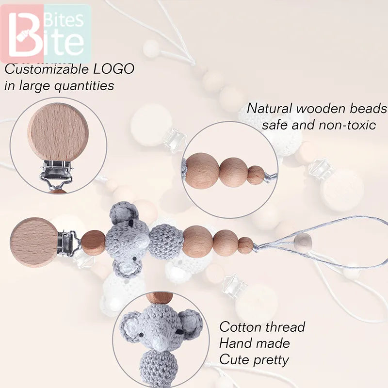 Elephant Wooden Geometric Baby Pacifier Chain