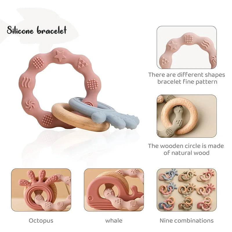 Baby Silicone Teether Ring BPA Free Rattles Bracelet