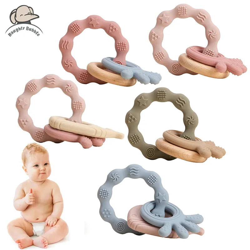 Baby Silicone Teether Ring BPA Free Rattles Bracelet