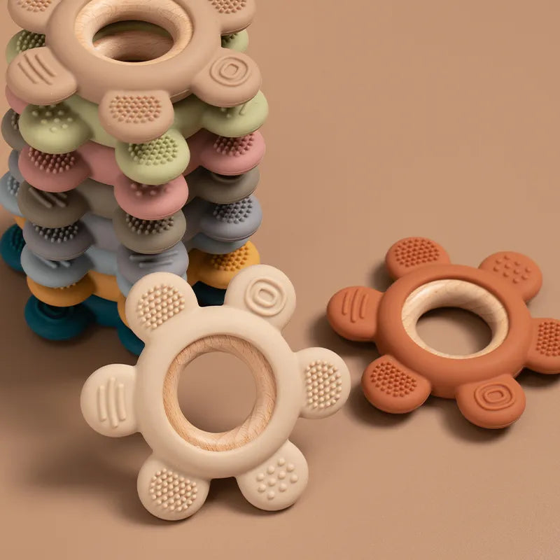 Infant Wooden Ring Baby Silicone Teether Toy